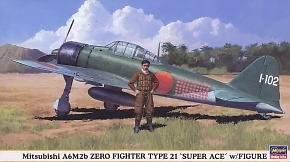 Hasegawa 09904 1/48 Mitsubishi A6M2b Zero Fighter Type 21 "Super Ace" w/Figure