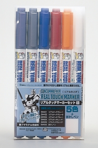 Mr Hobby GMS112 Gundam Marker Real Touch Set 1 (5 Colors + 1 Blur Pen)